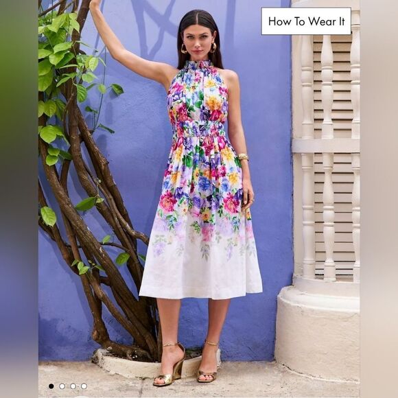 SOLD!! BOSTON PROPER Garden of Romance Print Mock Neck Dress-Size 16 - Picture 1 of 10